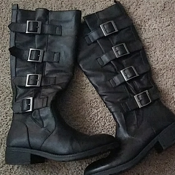 Tall Black Buckle Boots - Picture 2 of 3